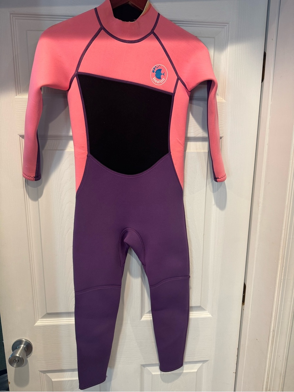 REAL ON SPORTS- Girls Pink and Purple Long-Sleeve Swim Rashguard Suit